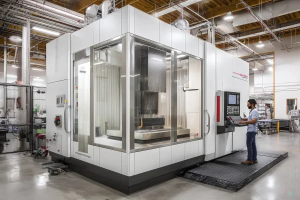 Fresa CNC all'interno di una cabina insonorizzante LPM