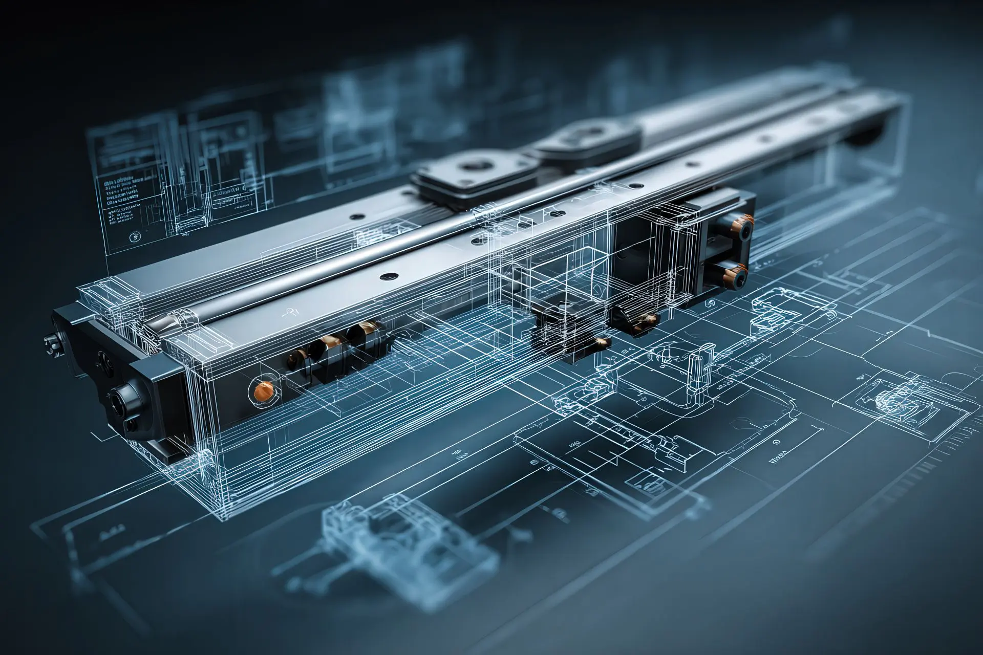 Simulazione CAD per guida lineare progettata su misura